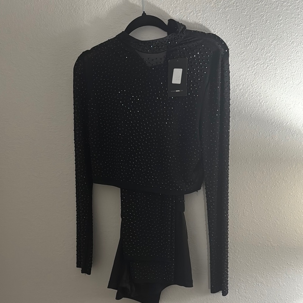 Black Long Sleeve Beaded Two piece set